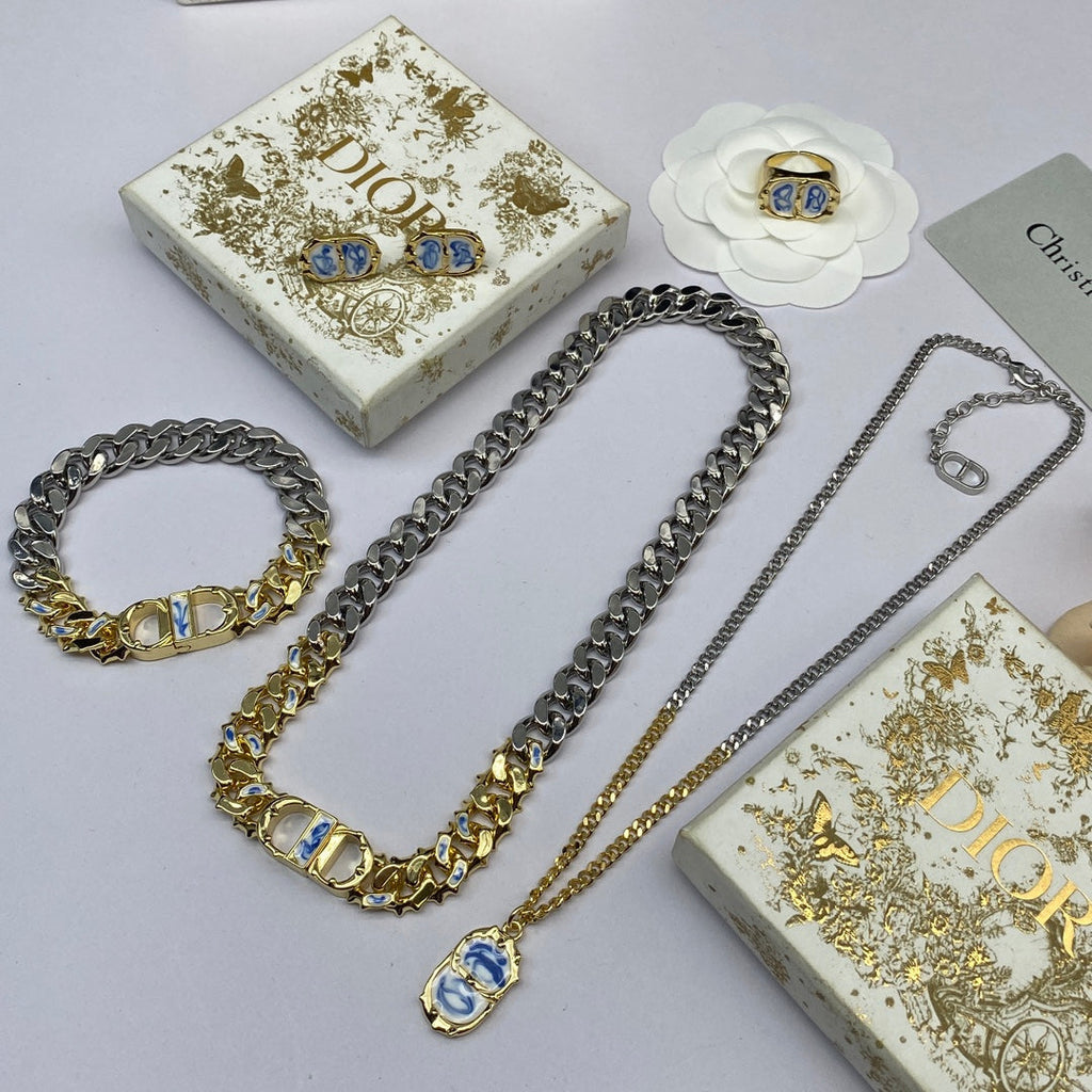 18K Dior Icon Chain Blue White Resin Necklace