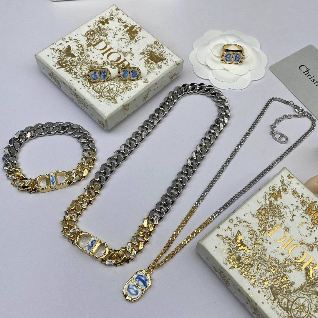 18K Dior Icon Chain Blue White Resin Necklace