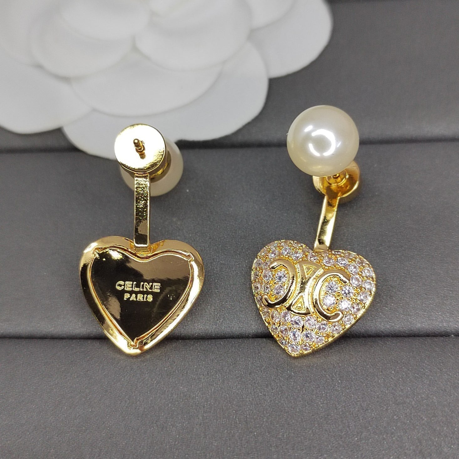 18K Celine Diamond Heart Earrings