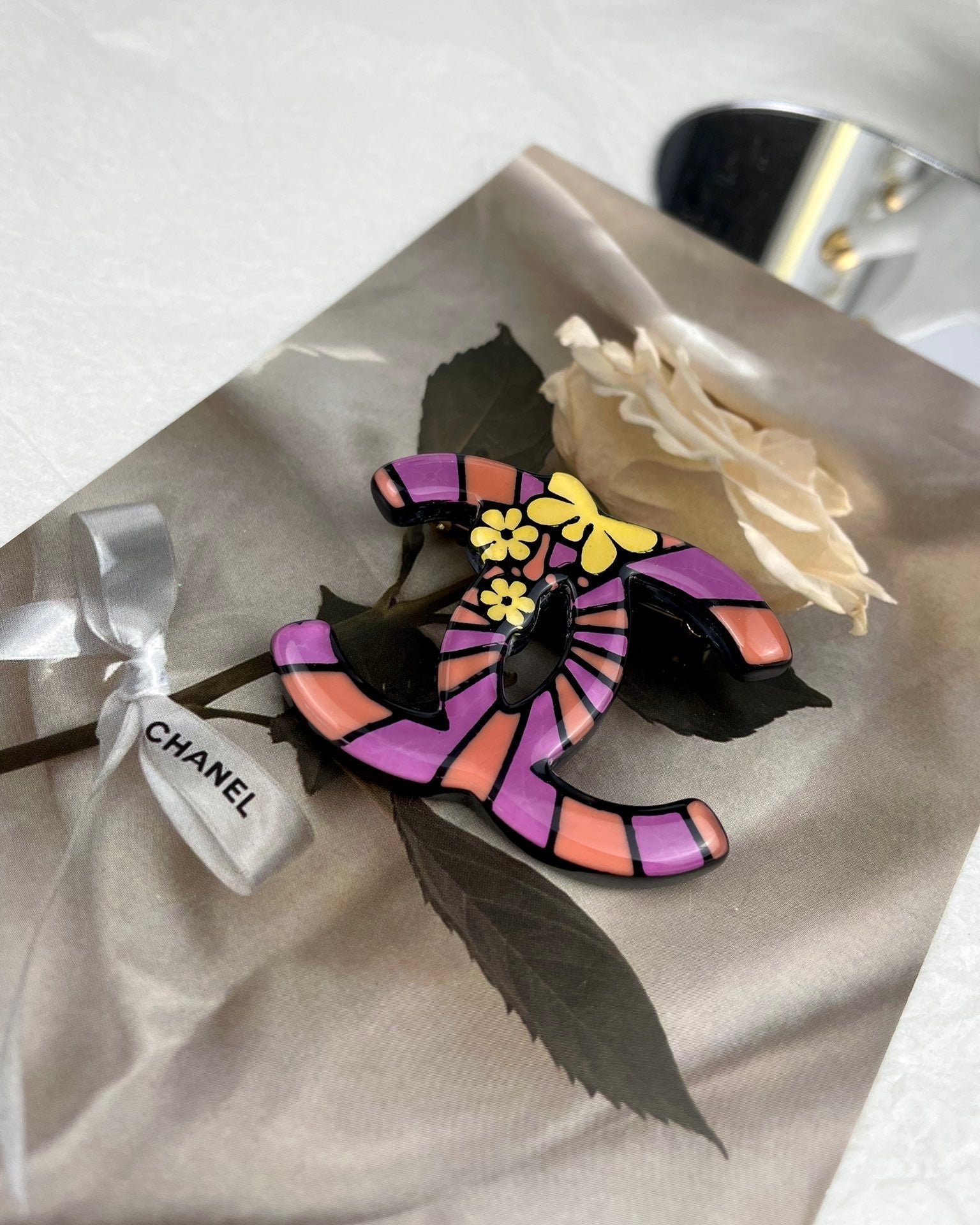 18K  Chanel Pink Resin Brooch