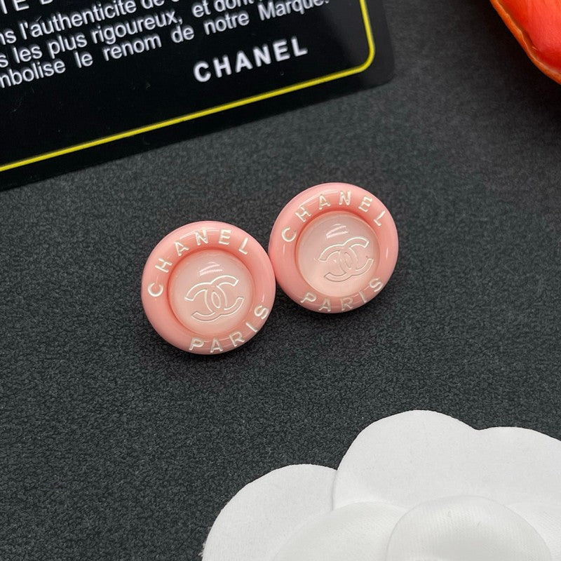 18K  Chanel Pink Round Earrings