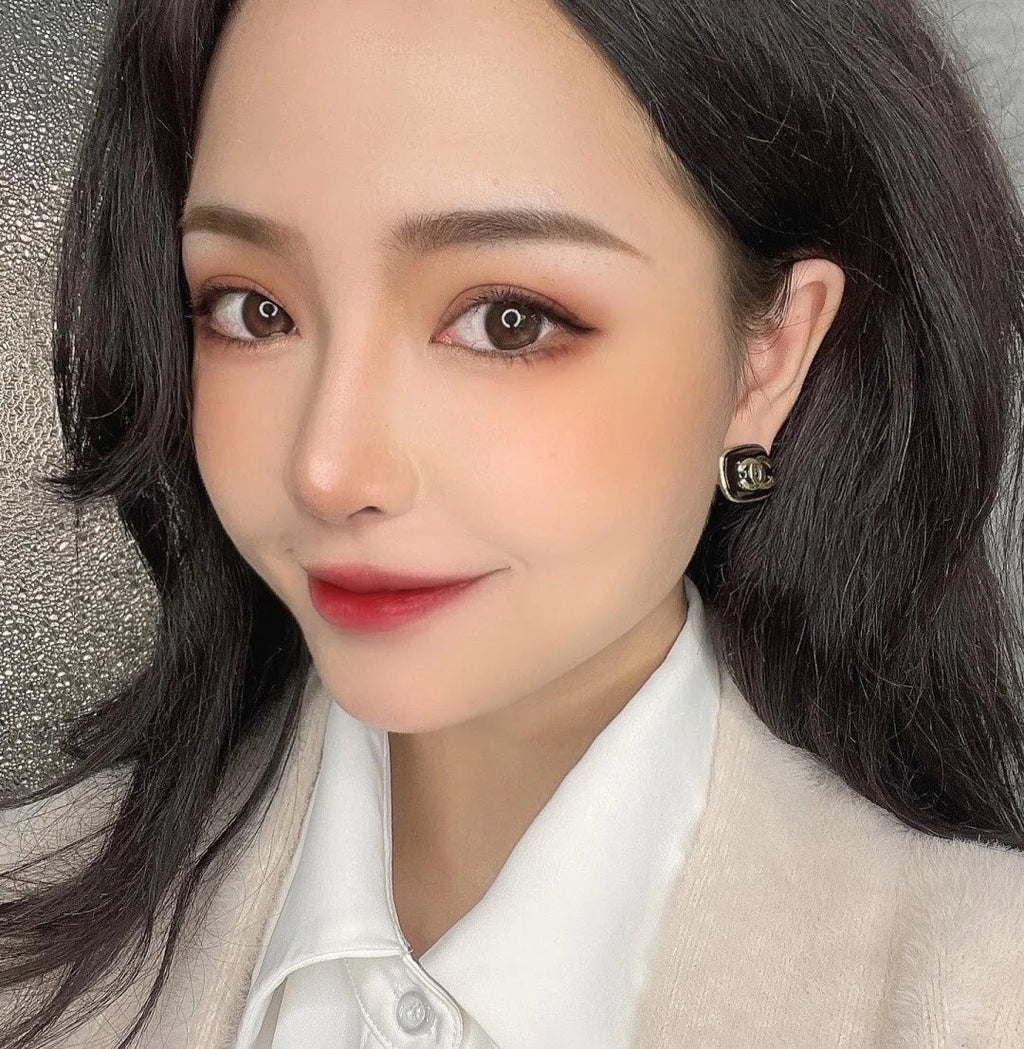 18K  Chanel Square Resin Earrings