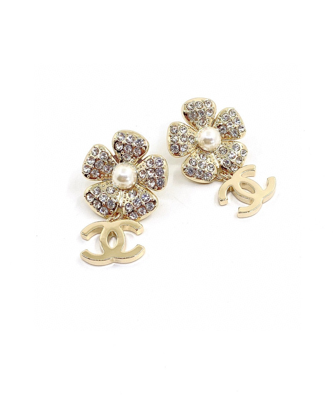 18K  Chanel Flower Full Crystals Earrings
