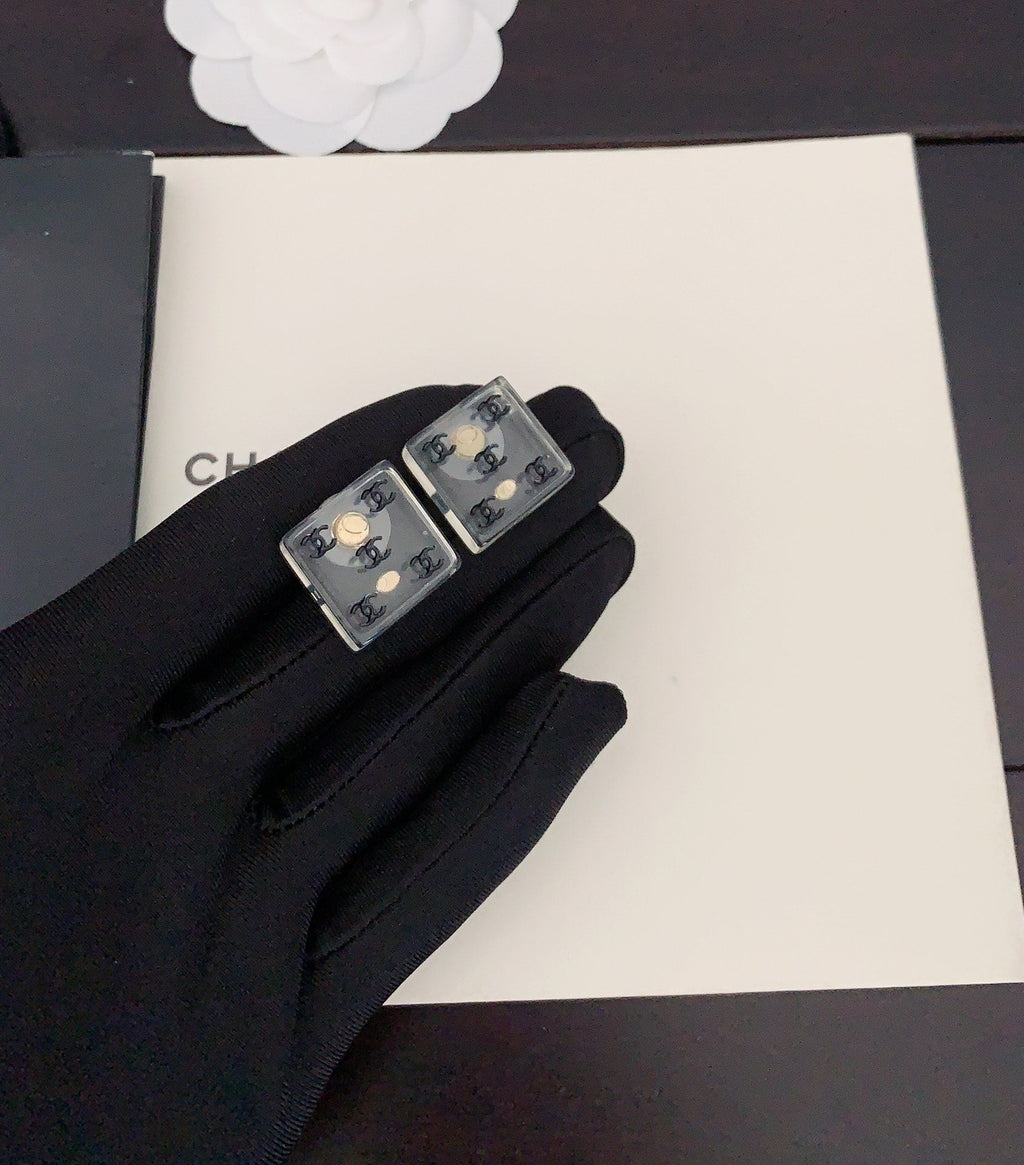 18K  Chanel Transparent Resin Earrings
