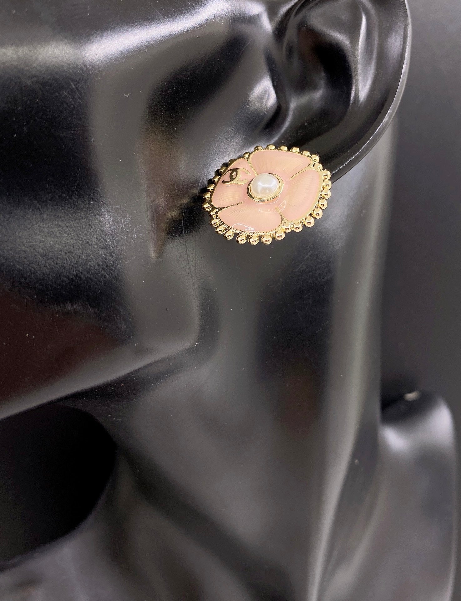 18K  Chanel Pink Pearl Earrings