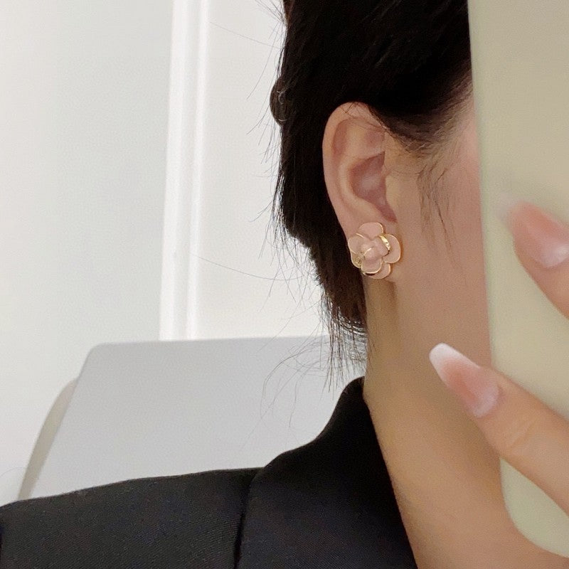 18K  Chanel Red & Pink Camellia Earrings