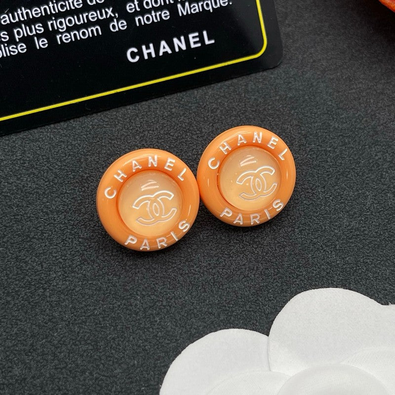 18K  Chanel Orange Round Earrings