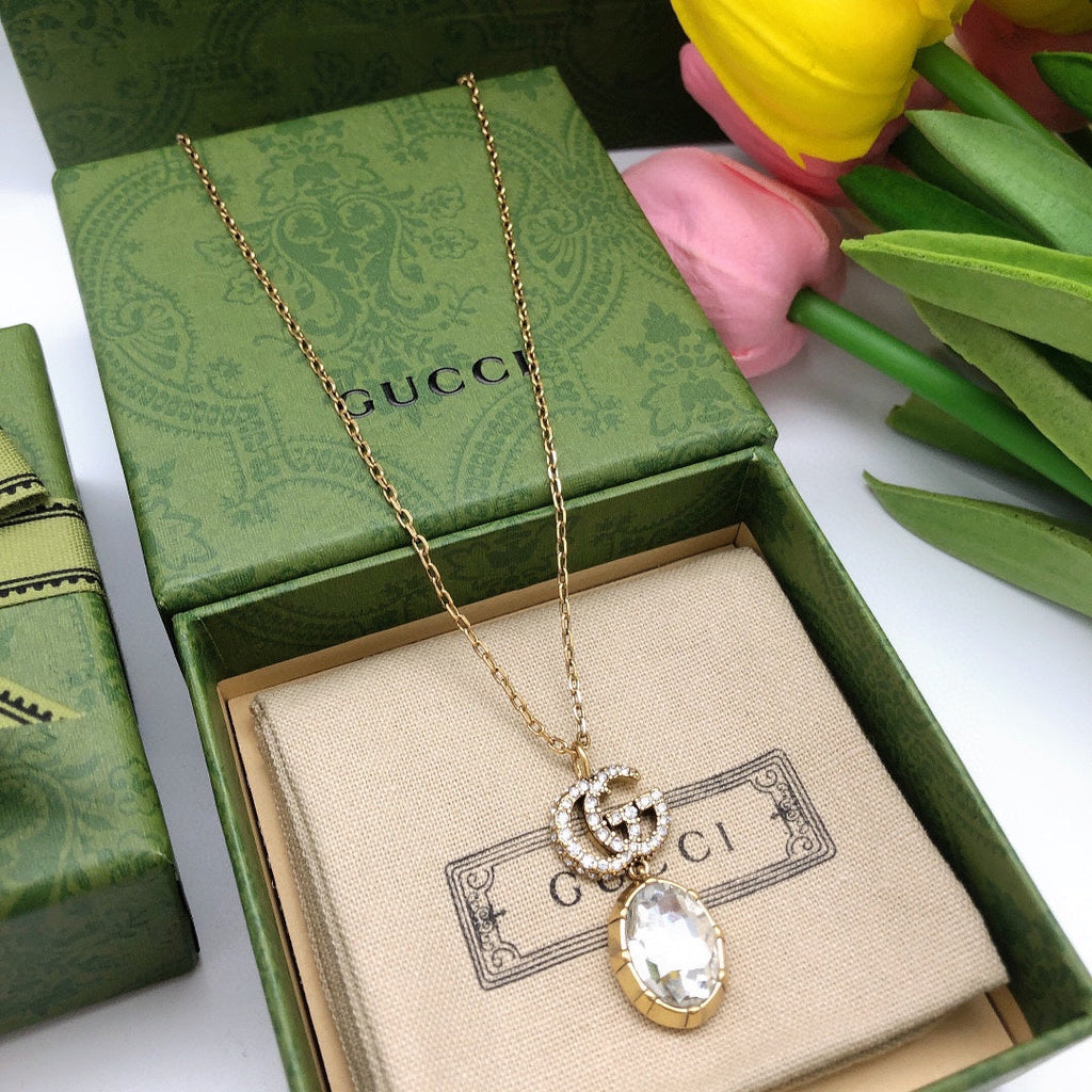 18K Double Gucci Crystal Necklace