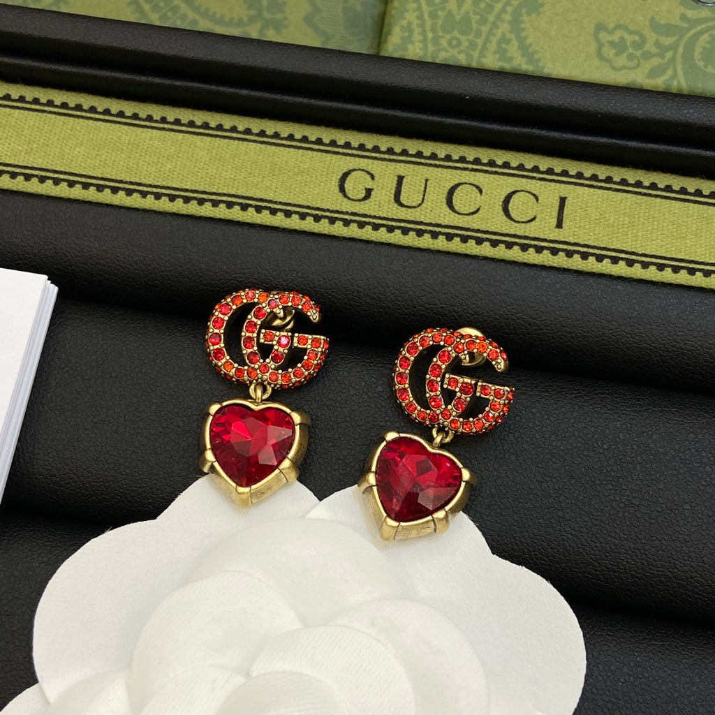 18K Double Gucci Red Crystal Earrings