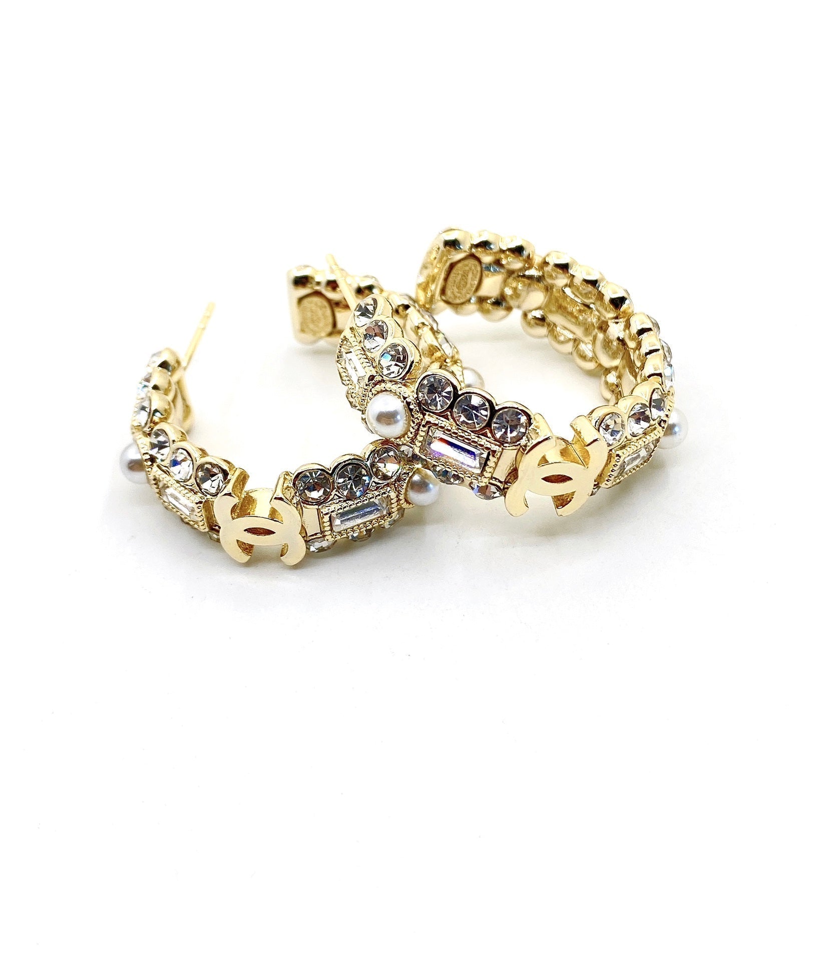 18K  Chanel Crystals Circle Earrings