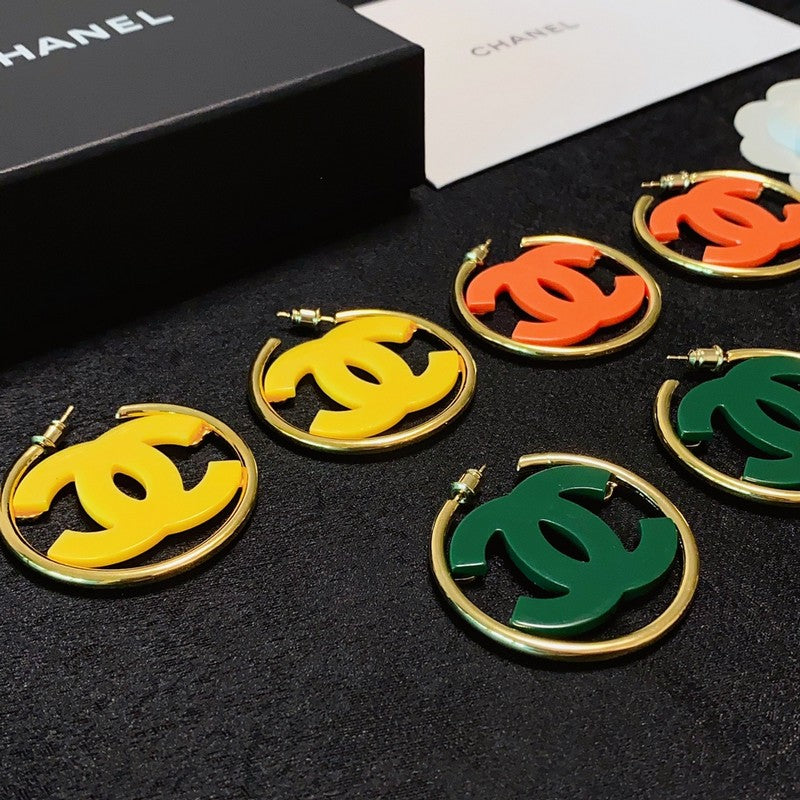 18K  Chanel Color Logo Earrings