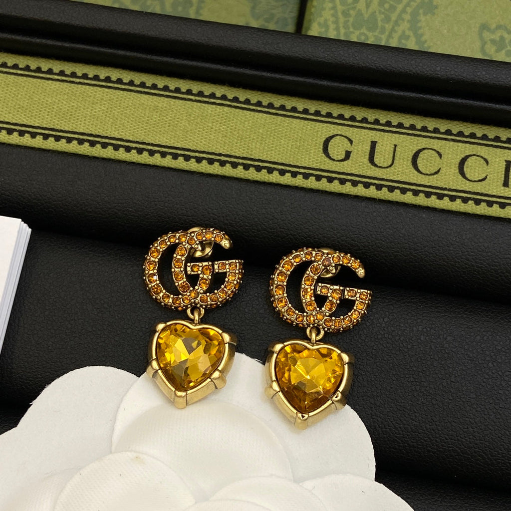 18K Double Gucci Yellow Crystal Earrings