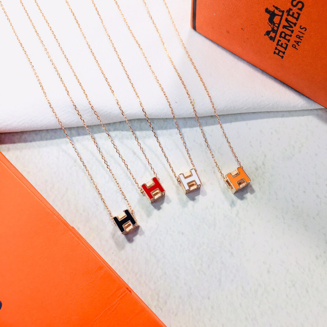 18K Cage D'H White Hermes Necklace