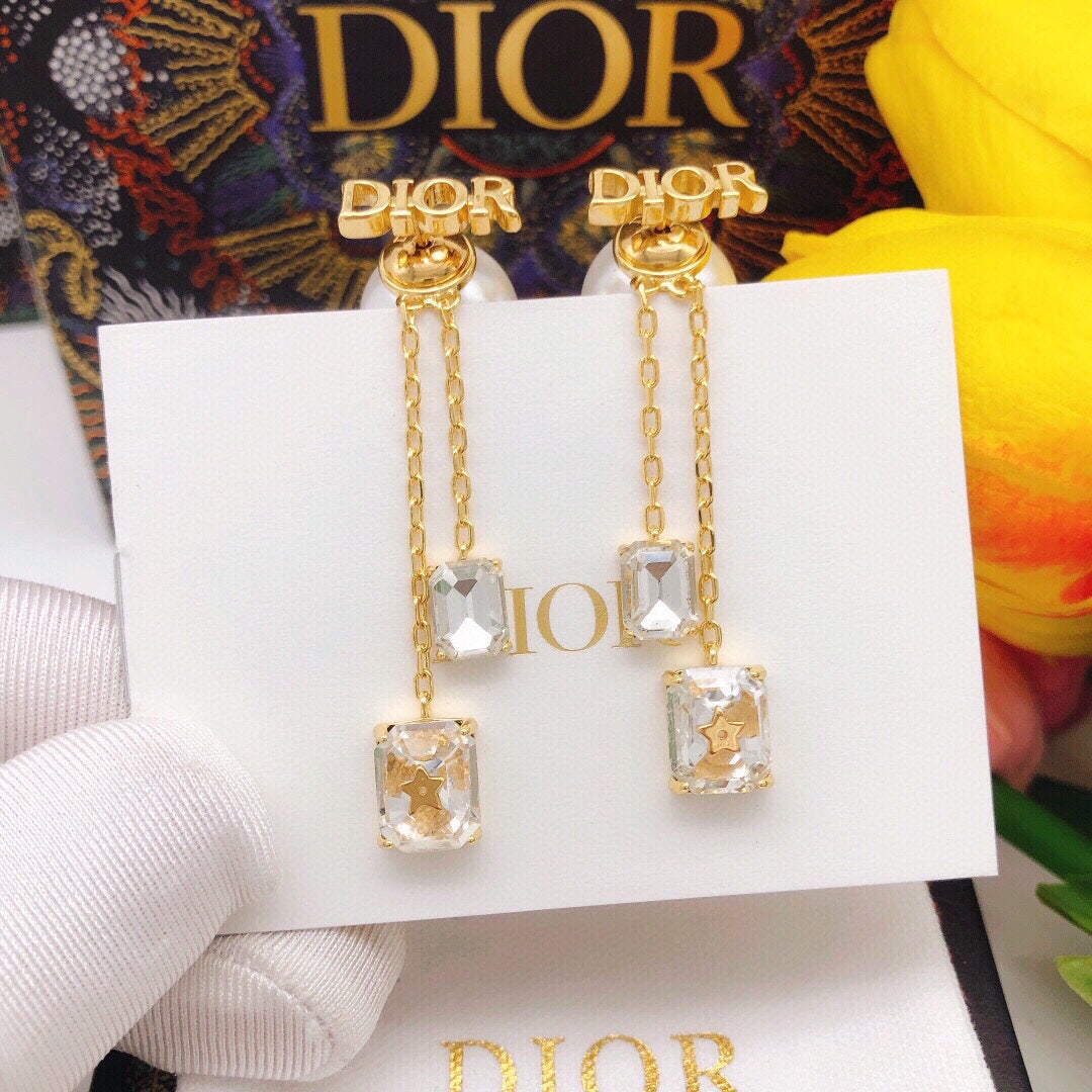18K Dior Tassel Crystal Star Earrings