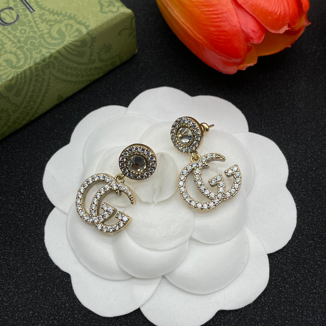 18K Double Gucci Crystals Earrings