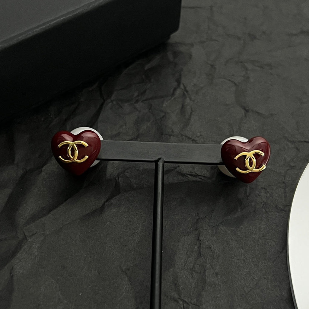 18K  Chanel Red Heart Earrings