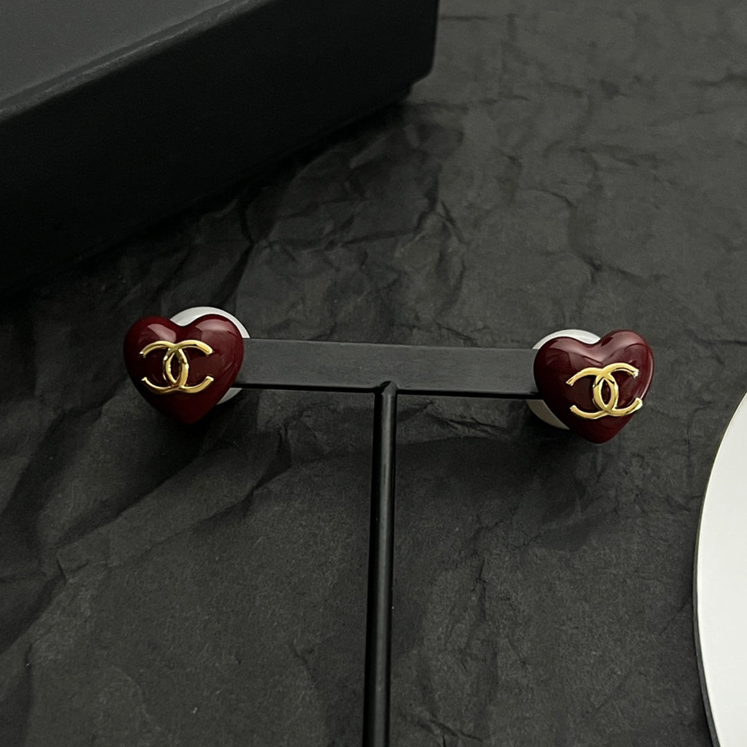18K  Chanel Red Heart Earrings