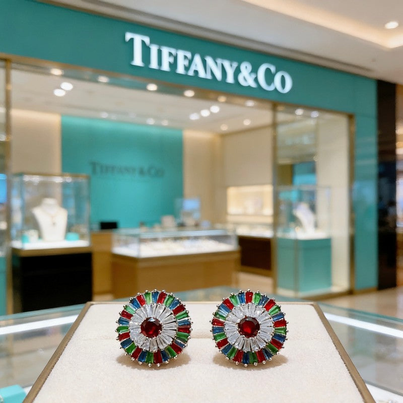 18K Tiffany Color Crystal Earrings