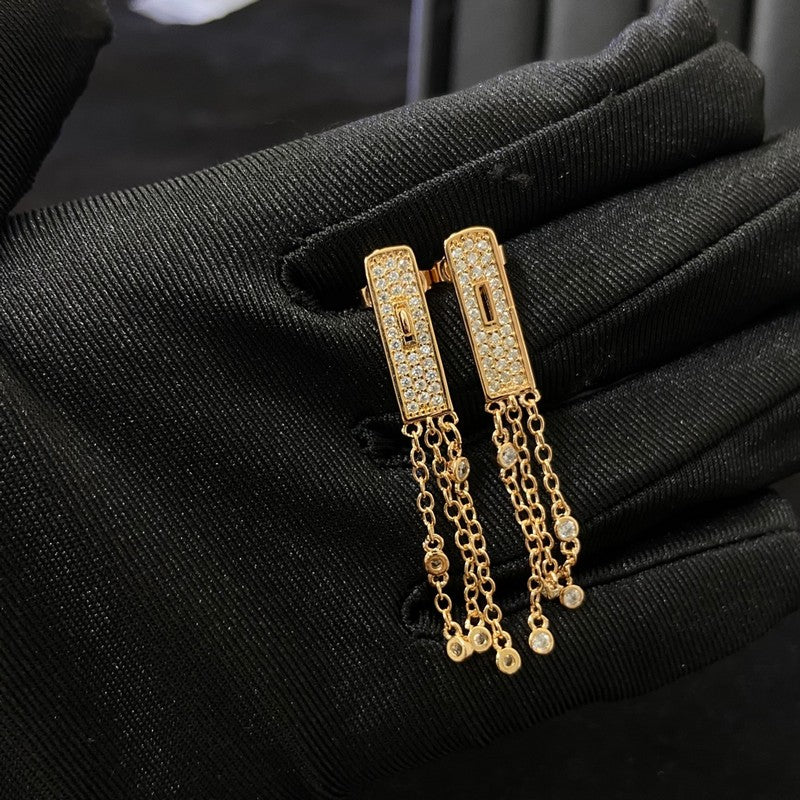 18K Hermes Kelly Gavroche Full Diamond Earrings