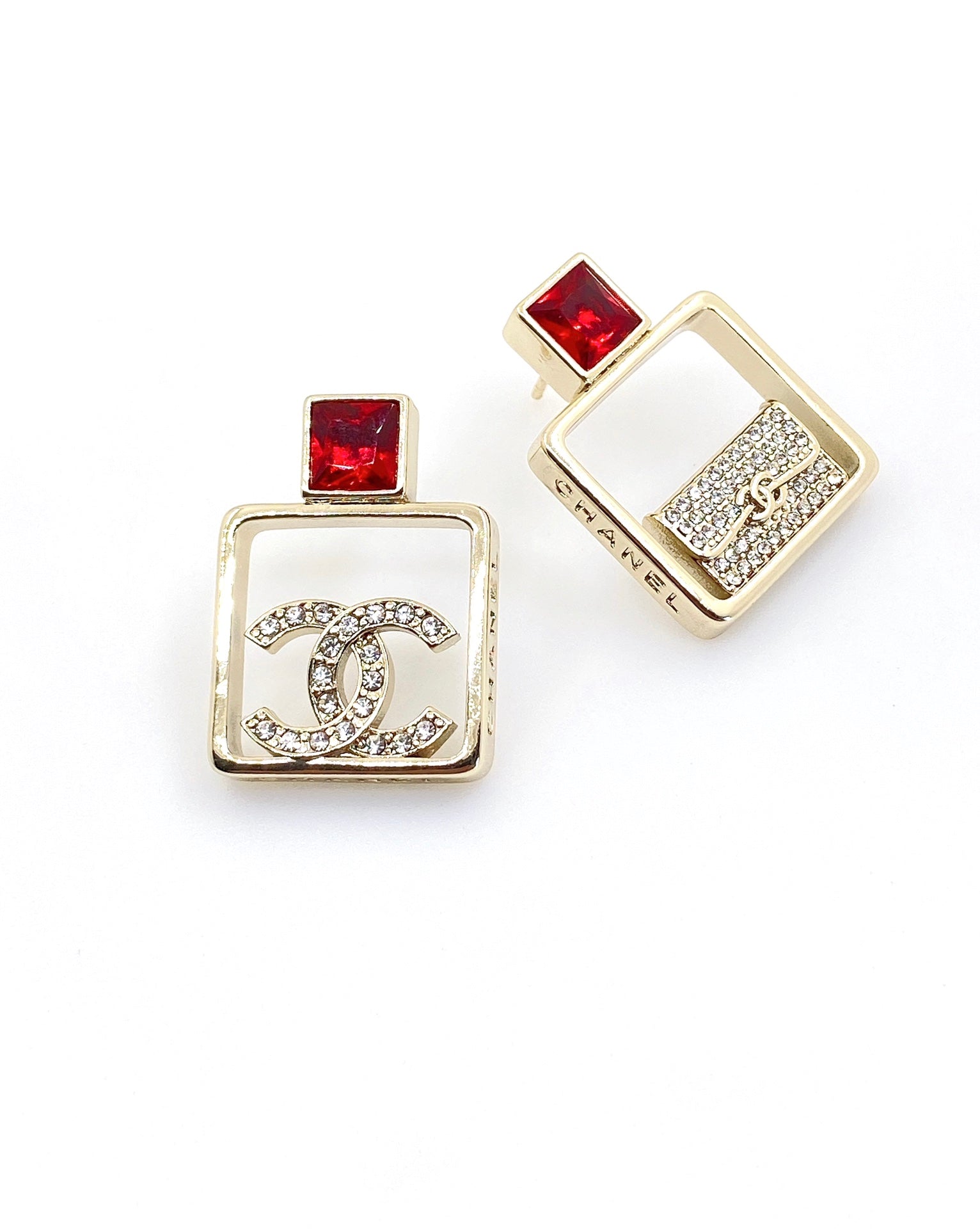 18K  Chanel Red Bottle Pendant Earrings
