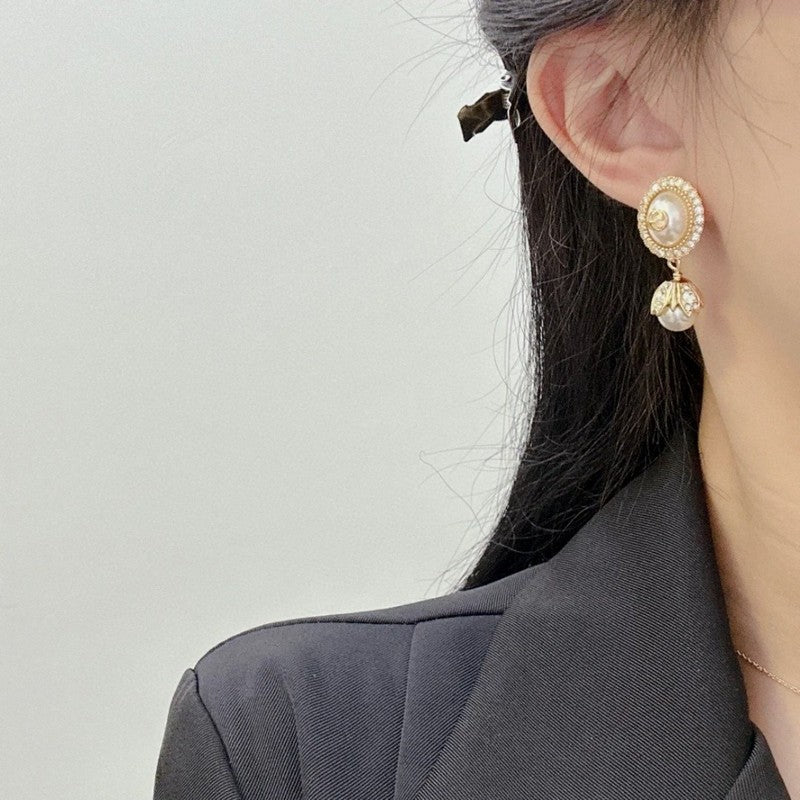 18K Double Gucci Flower Pearl Earrings