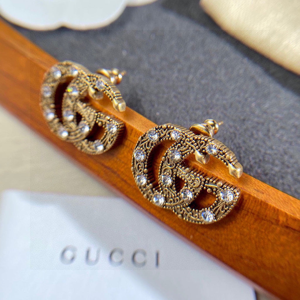 18K Double Gucci Crystals Earrings