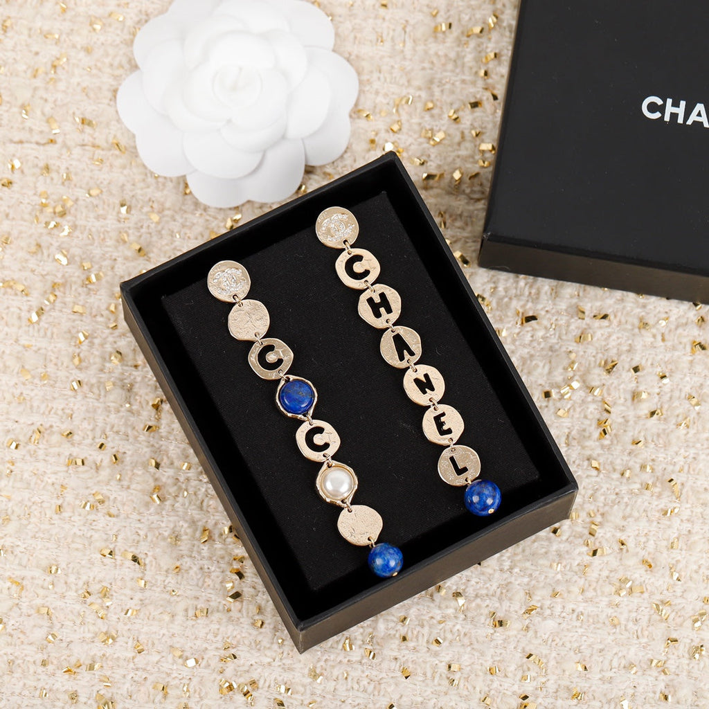 18K  Chanel Script Pendant Earrings