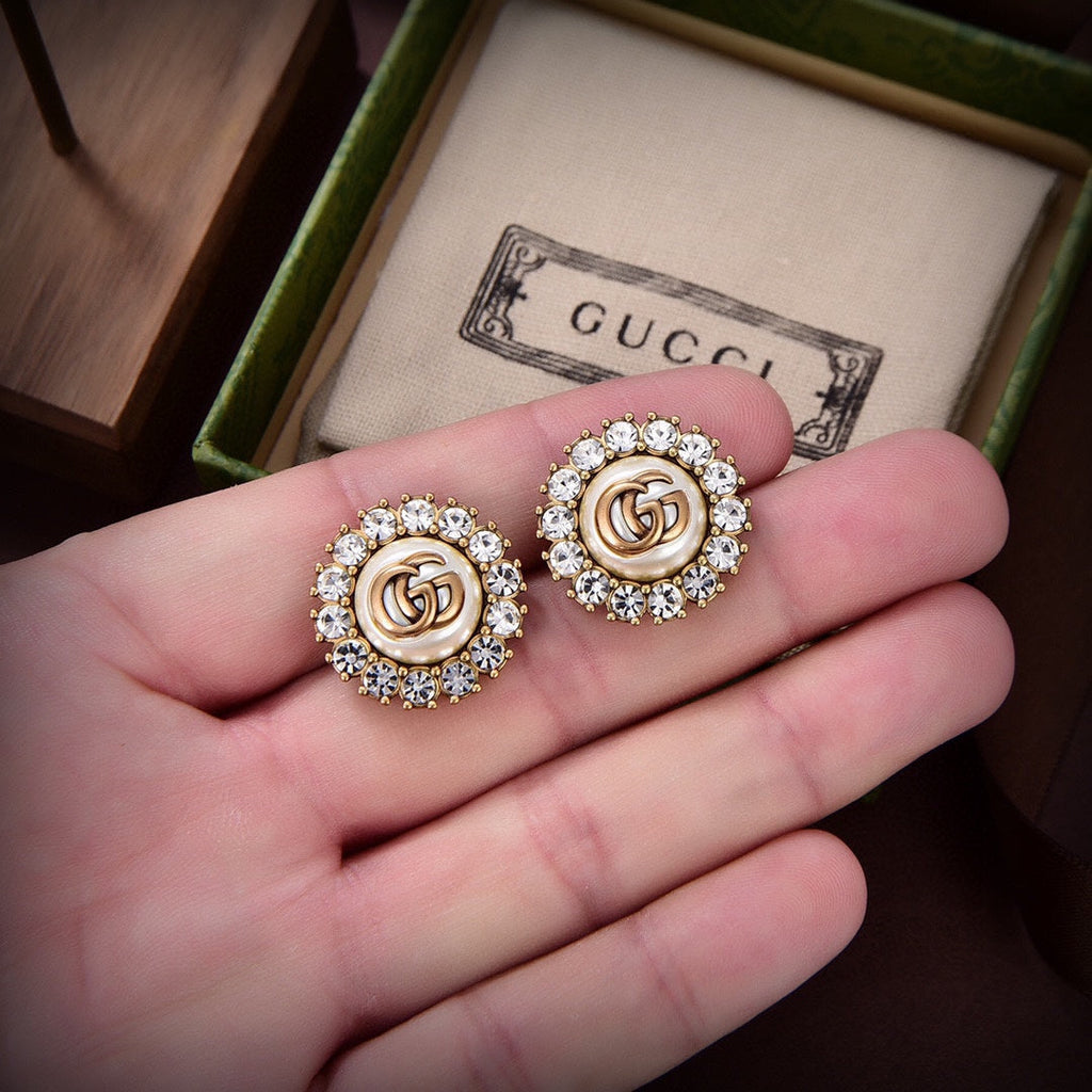 18K Double Gucci Flower Crystals Earrings
