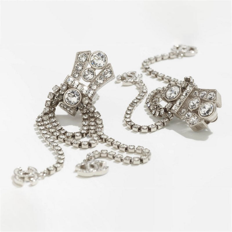 18K  Chanel Tassel Crystal Earrings