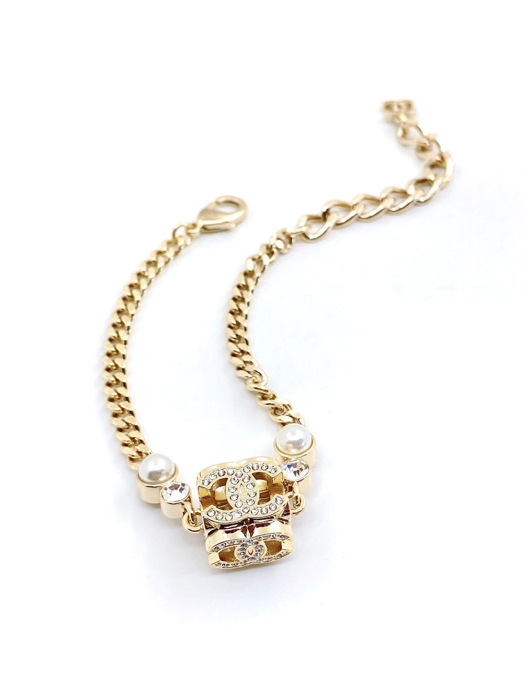 18K  Chanel Square Pearl Chain Necklace