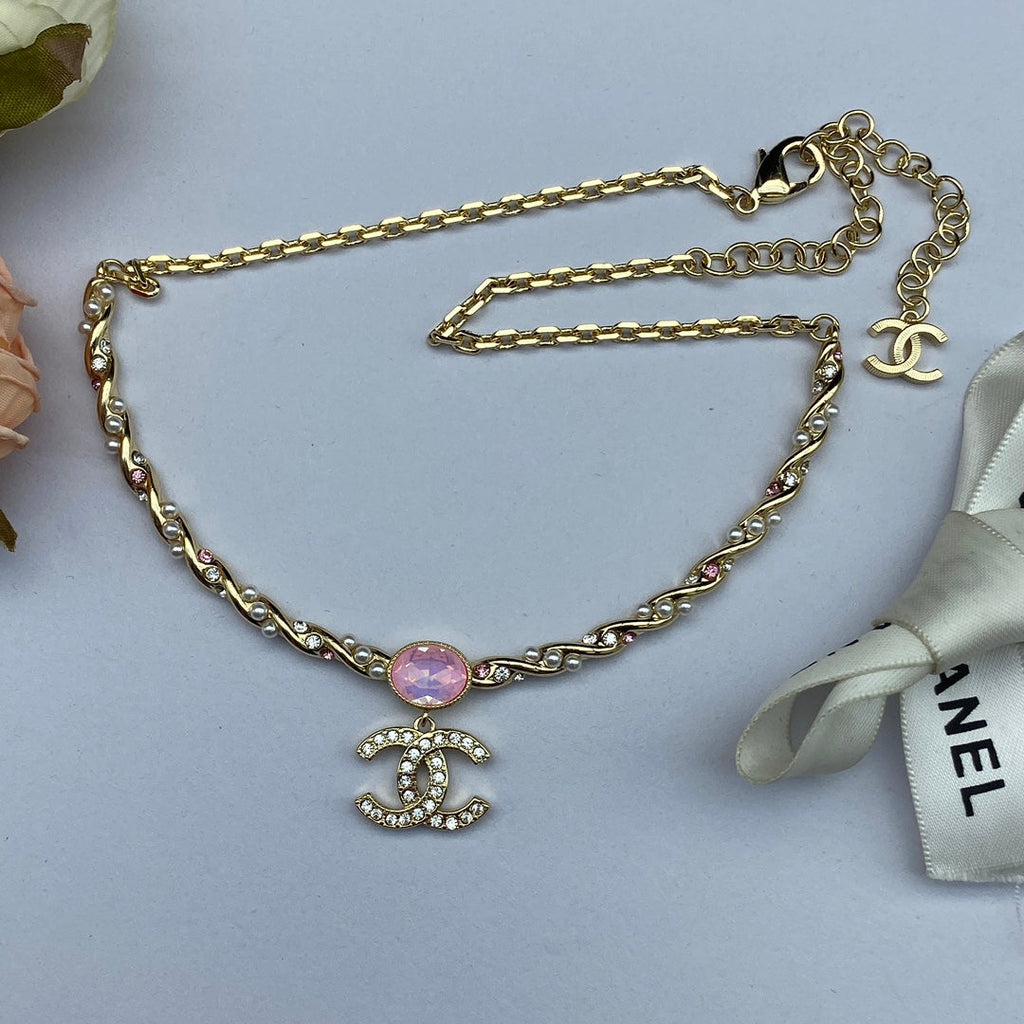 18K  Chanel Pink Crystal Necklace