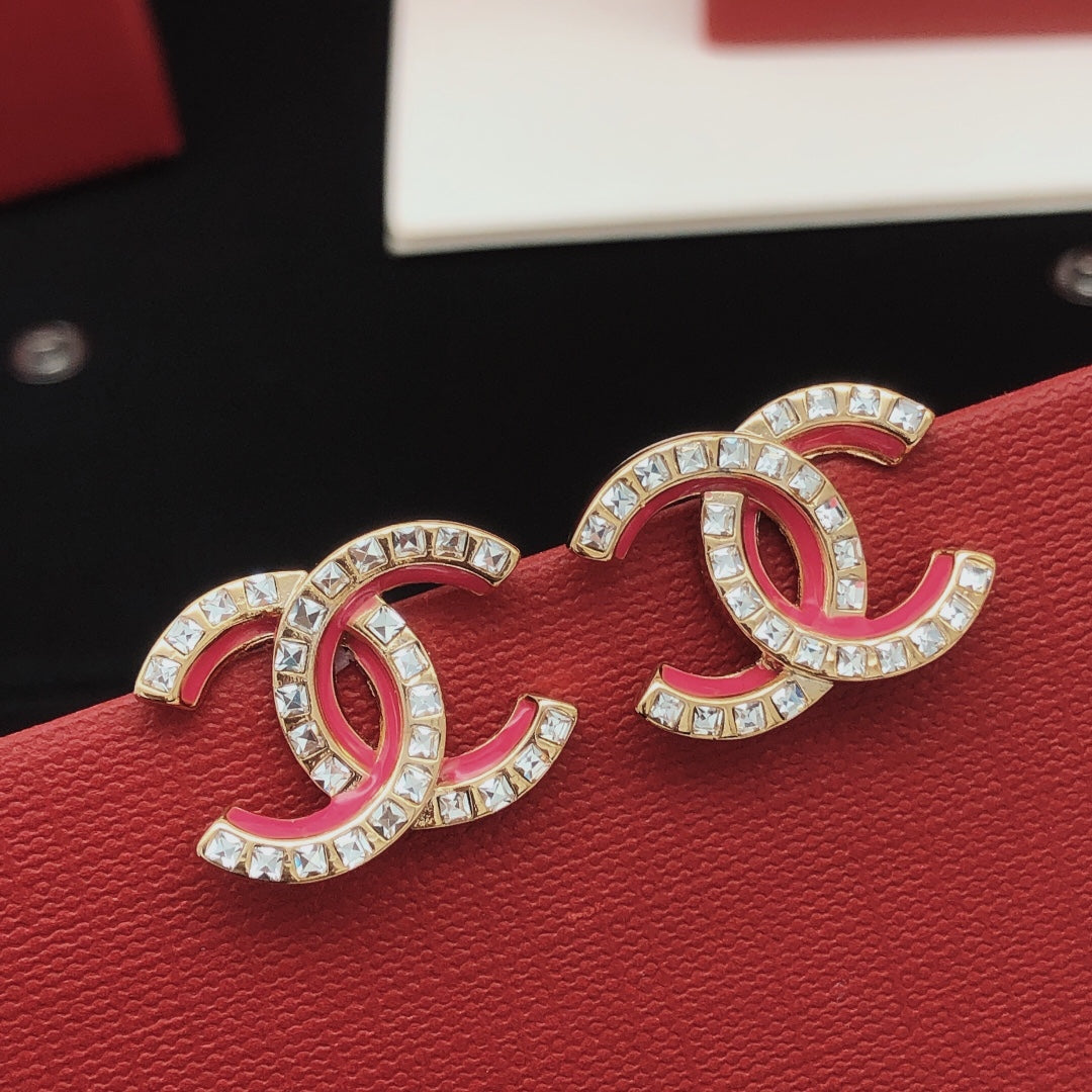 18K  Chanel Pink Resin Crystals Earrings