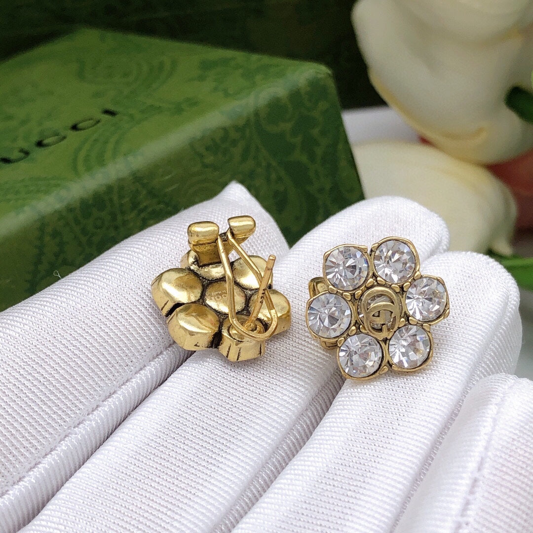 18K Double Gucci Crystals Earrings