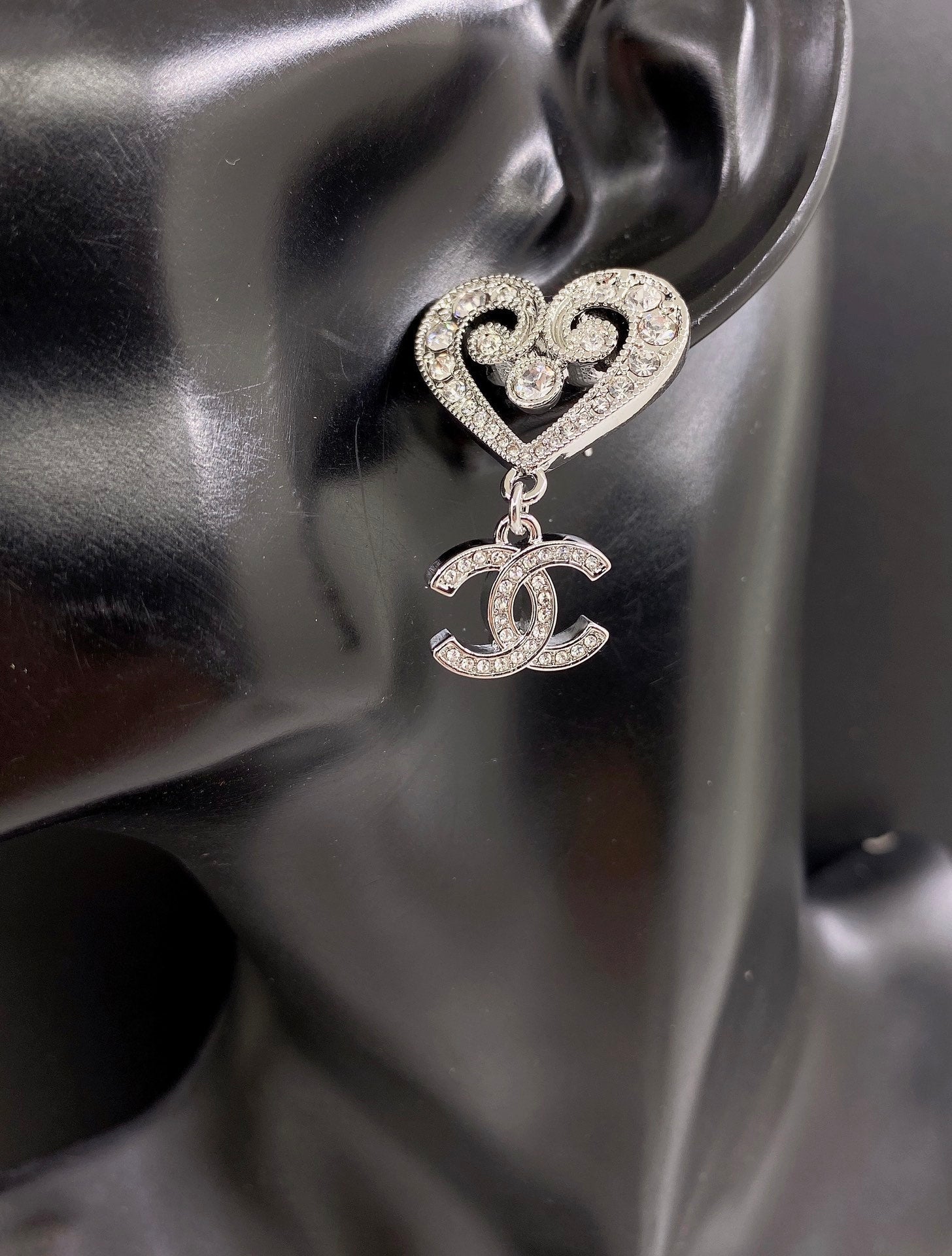 18K  Chanel Heart Diamond Earrings