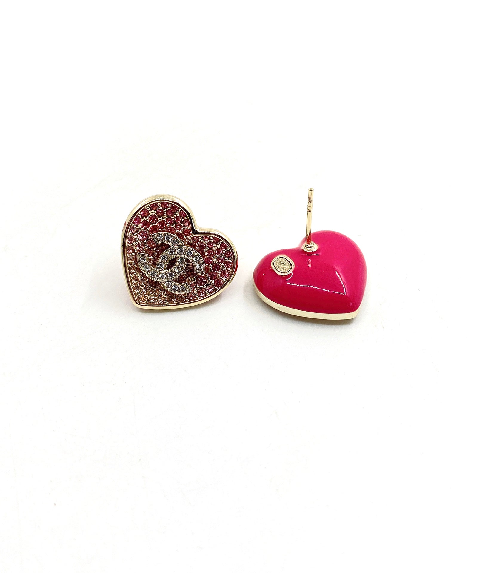 18K  Chanel Diamond Pink Heart Earrings