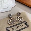 18K Double Gucci Crystal Pendant Earrings