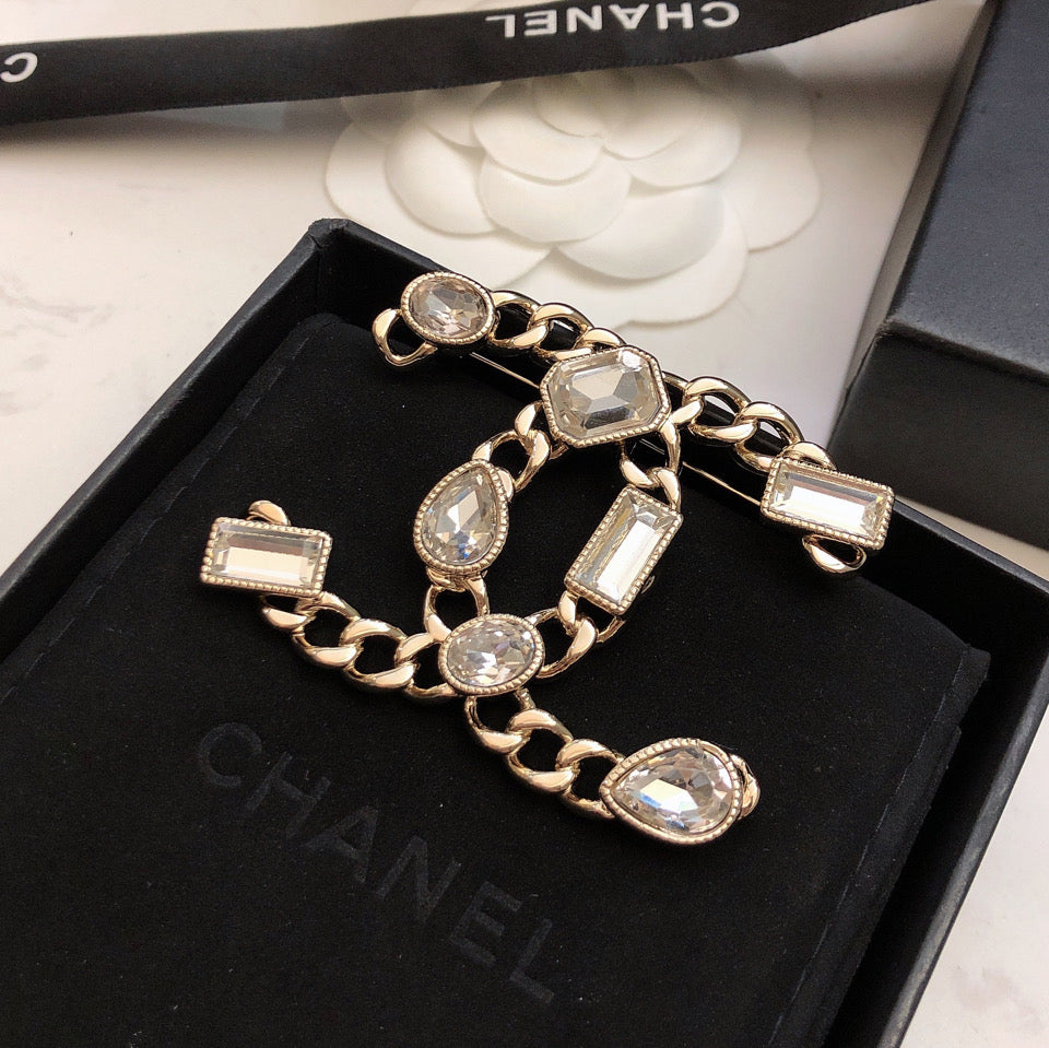 18K  Chanel Crystals Strass Brooch