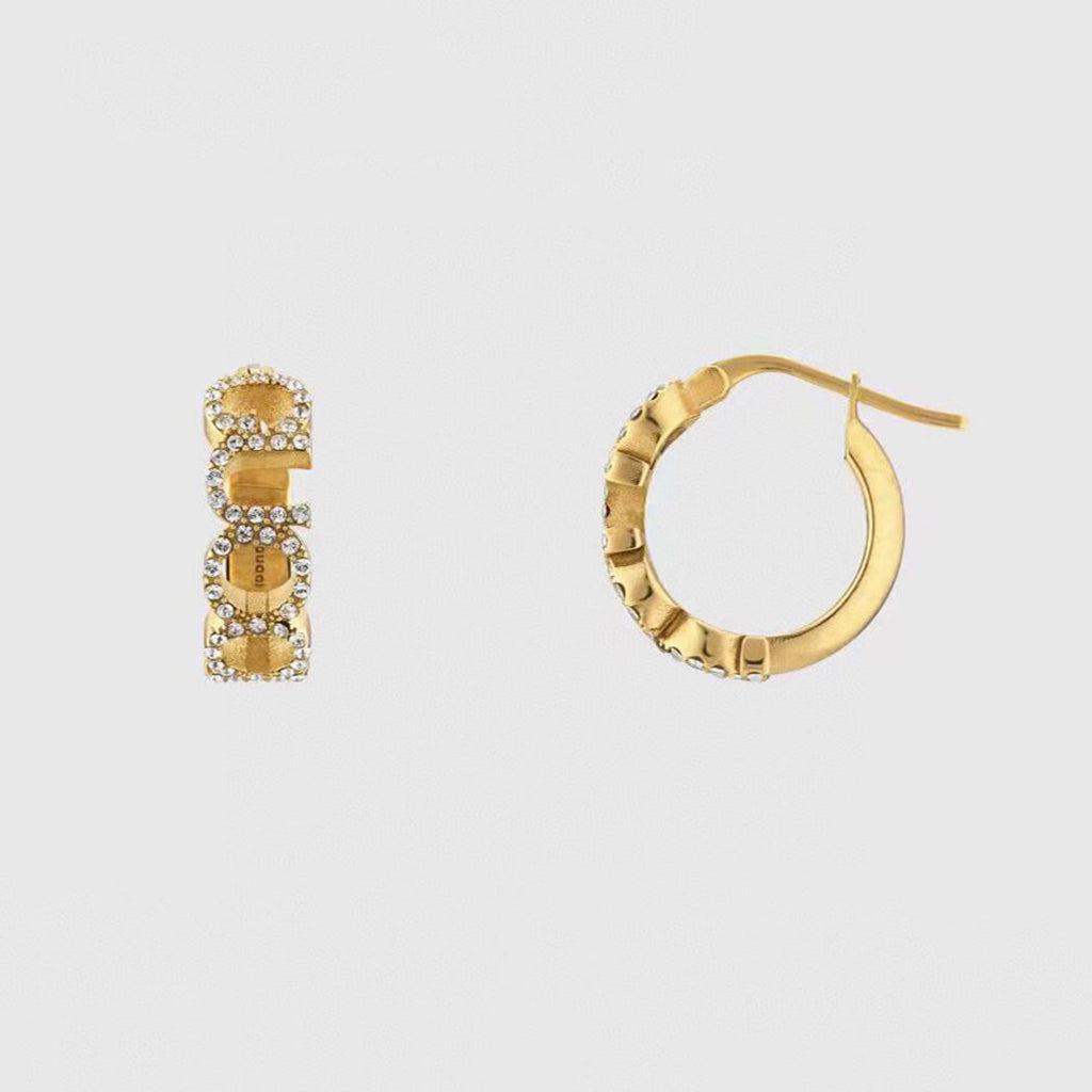 18K Double Gucci Embellished Script Letter Earrings
