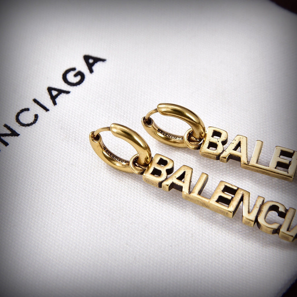 18K Balenciaga Typo Mirror Hoop Earrings