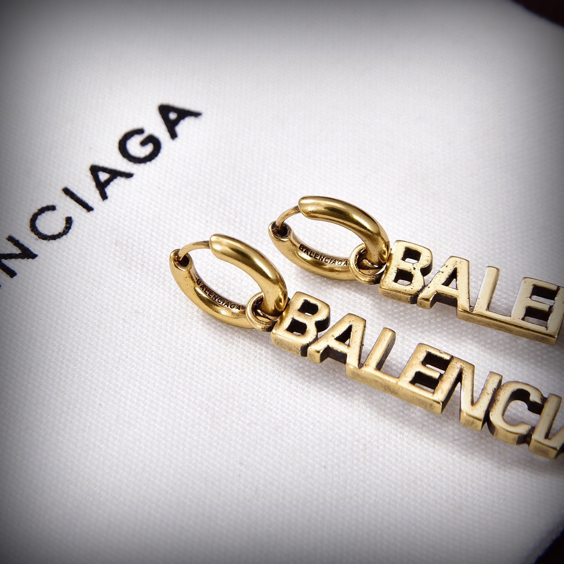 18K Balenciaga Typo Mirror Hoop Earrings