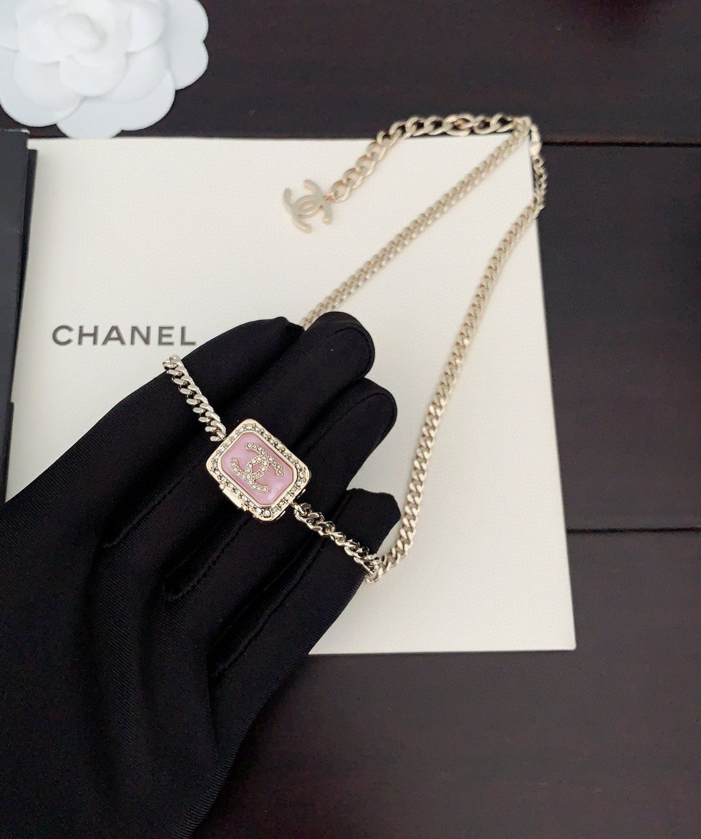18K  Chanel Pink Resin Chain Necklace