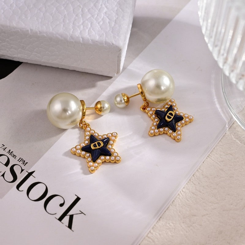 18K Dior Tribales Star Pearl Earrings