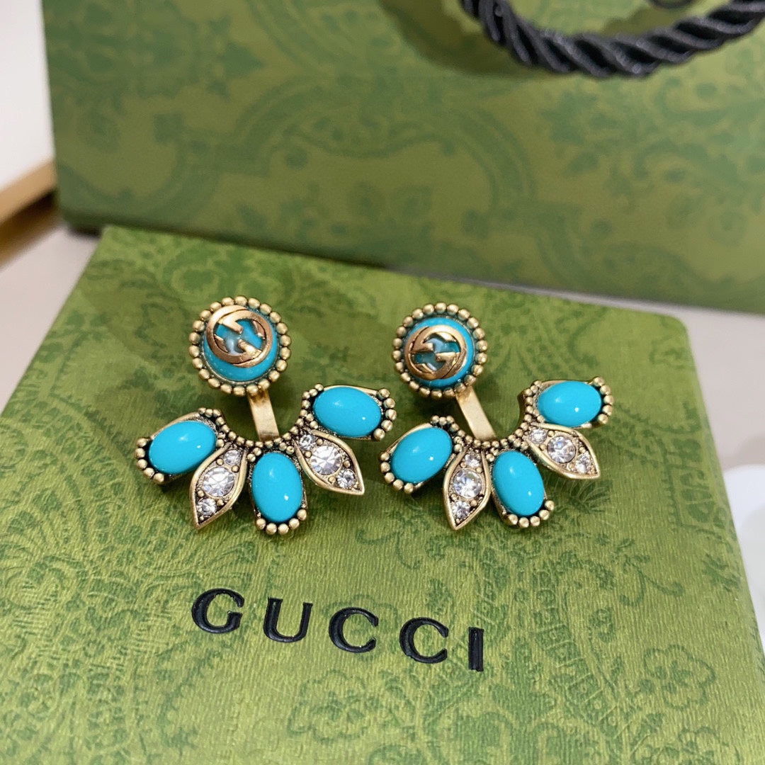 18K Double Gucci Blue Flowers Earrings