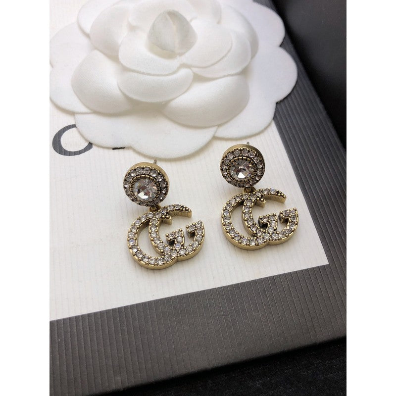 18K Double Gucci GucciCrystal Pendant Earrings