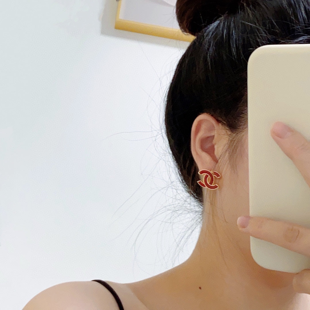 18K  Chanel Red Resin Earrings