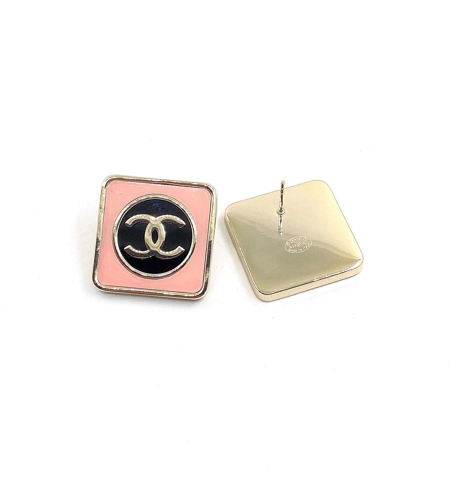 18K  Chanel Square Pink Earrings