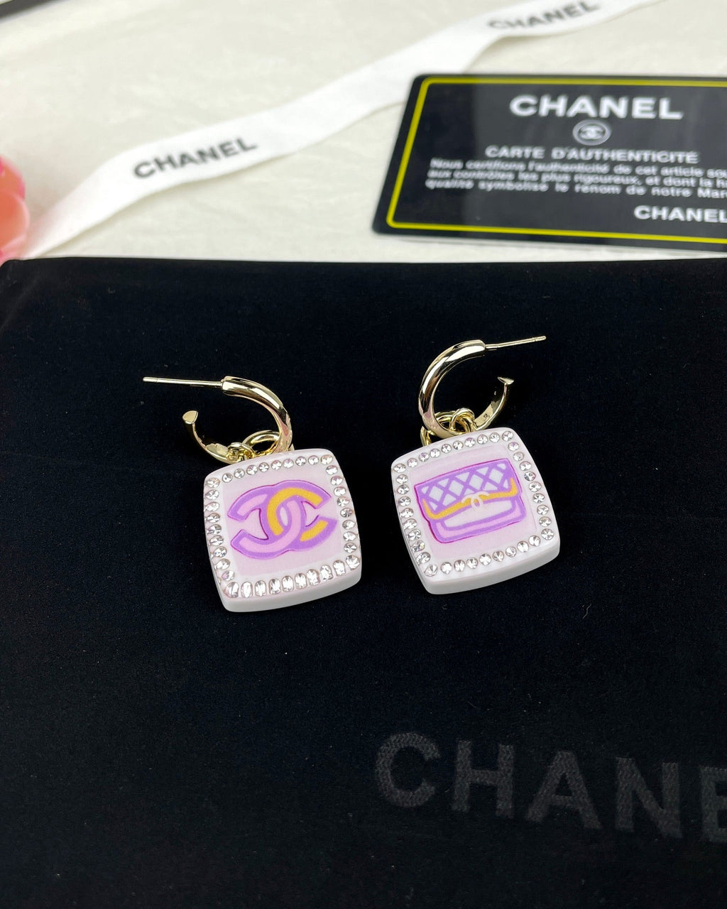 18K  Chanel Pink Bottle Earrings