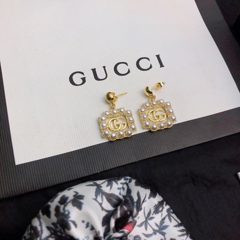 18K Double Gucci Square Pearls Earrings