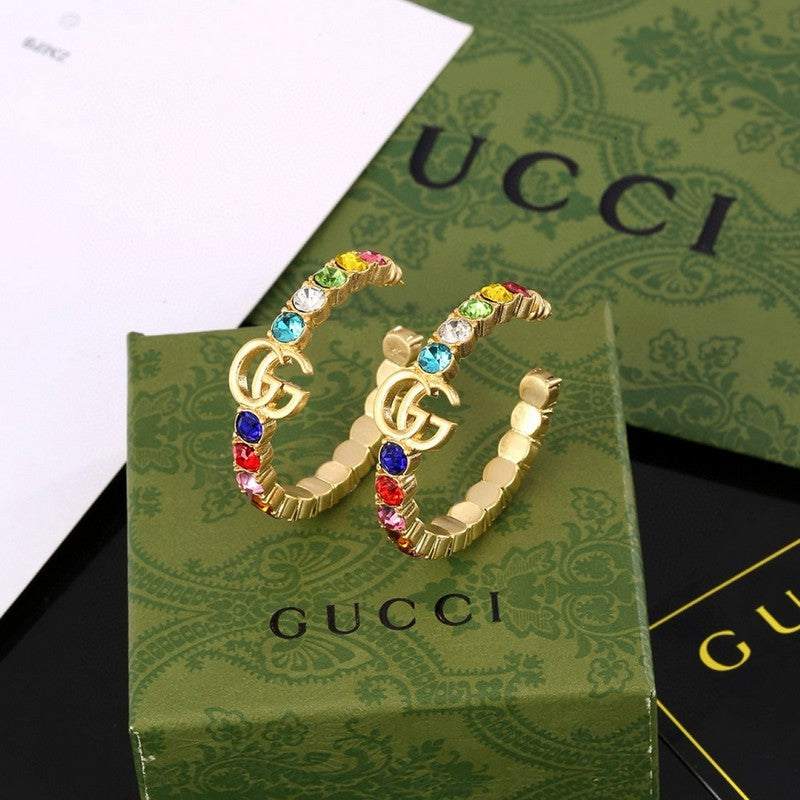 18K Double Gucci Color Crystal Earrings