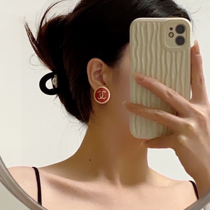 18K  Chanel Pink Round Earrings